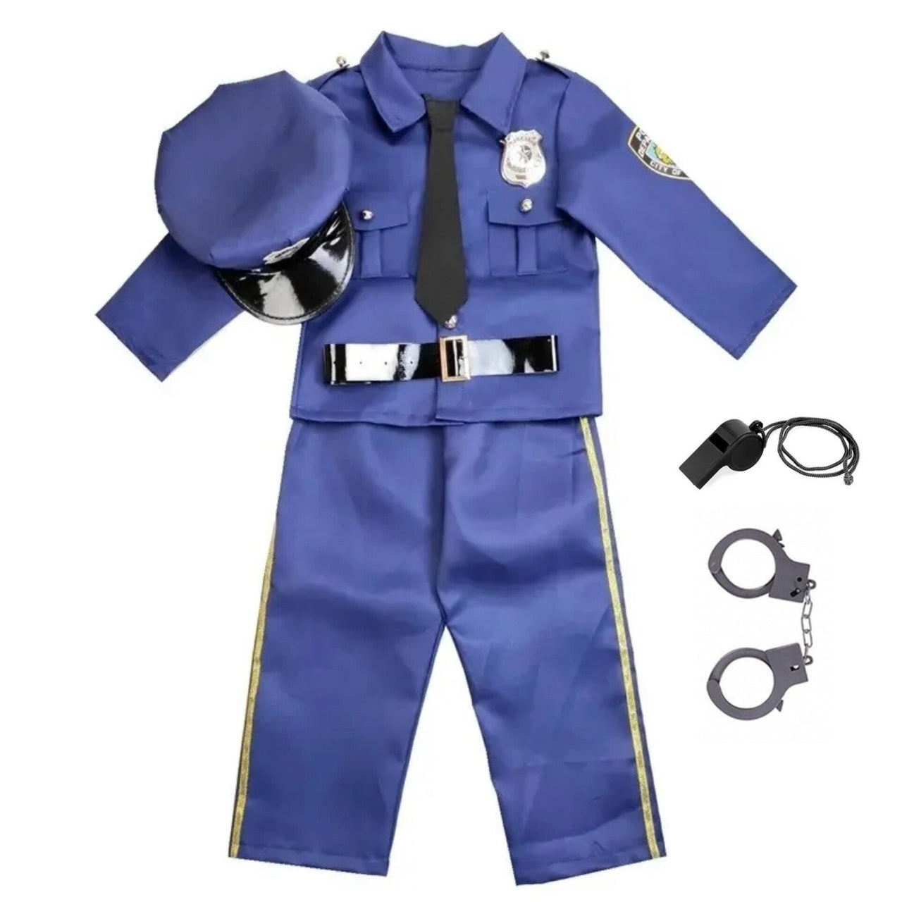 Costum de Politist pentru Baieti, Set cu Sapca, Fluier si Catuse, EvrikaUnity®, Tesatura Premium, 140 cm, 6 - 7 ani, Bleumarin - costumecarnaval - serbare.ro