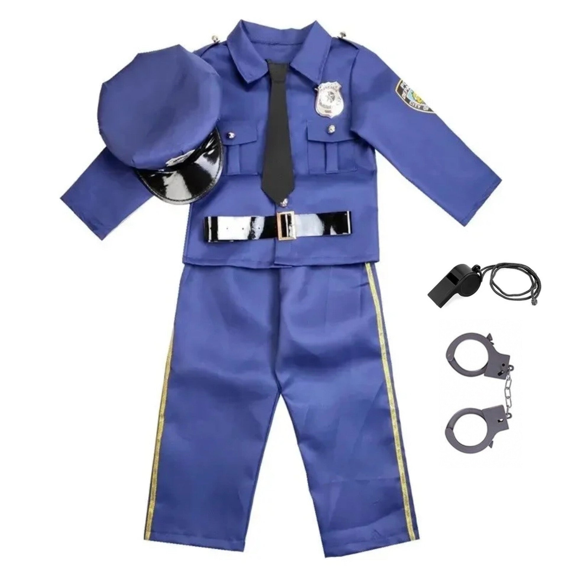 Costum de Politist pentru Baieti, Set cu Sapca, Fluier si Catuse, EvrikaUnity®, Tesatura Premium, 140 cm, 6 - 7 ani, Bleumarin - costumecarnaval - serbare.ro