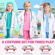 Costum Doctor pentru copii, Set cu Stetoscop de jucarie, Tesatura fina, 3 - 4 ani, 110, Alb/ Roz - costumecarnaval - serbare.ro