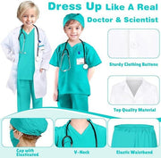 Costum Doctor pentru copii, Set cu Stetoscop de jucarie, Tesatura fina, 3 - 4 ani, 110, Alb/ Verde - costumecarnaval - serbare.ro