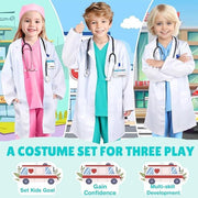 Costum Doctor pentru copii, Set cu Stetoscop de jucarie, Tesatura fina, 4 - 5 ani, 120, Alb/ Verde - costumecarnaval - serbare.ro