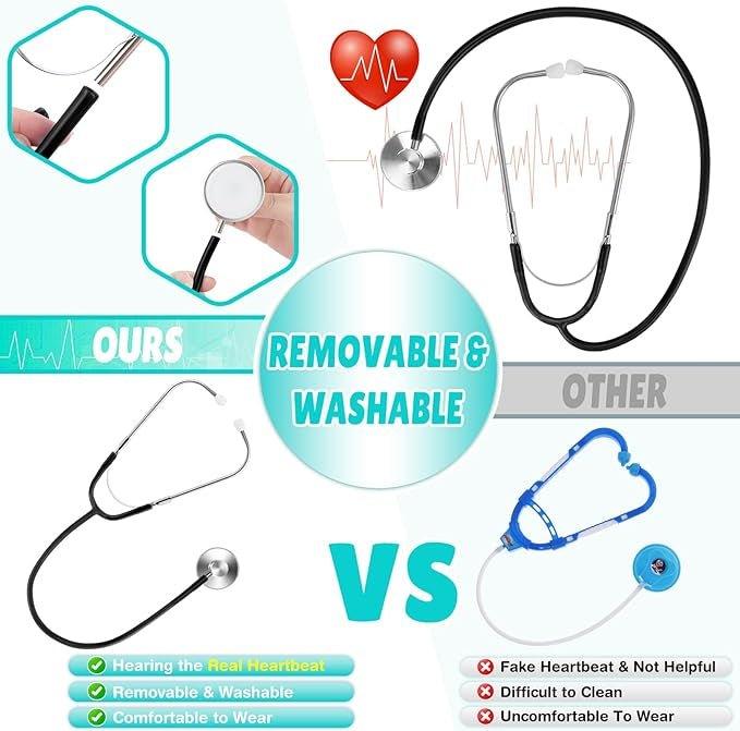 Costum Doctor pentru copii, Set cu Stetoscop de jucarie, Tesatura fina, 4 - 5 ani, 120, Alb/ Verde - costumecarnaval - serbare.ro