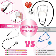 Costum Doctor pentru copii, Set cu Stetoscop de jucarie, Tesatura fina, 5 - 6 ani, 130, Alb/ Roz - costumecarnaval - serbare.ro