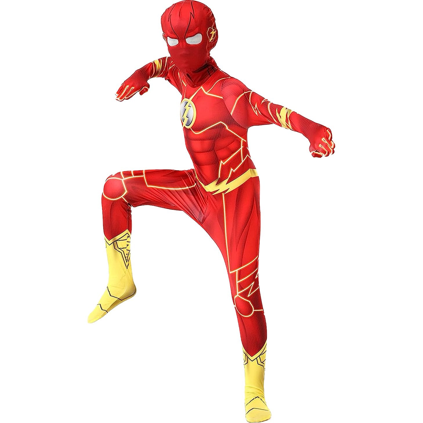 Costum Flash pentru copii, Set cu Masca, EvrikaUnity®, Supererou, Premium Lycra 3D®, 4 - 5 ani, 120 cm, Rosu/ Galben - costumecarnaval - serbare.ro