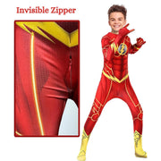 Costum Flash pentru copii, Set cu Masca, EvrikaUnity®, Supererou, Premium Lycra 3D®, 5 - 6 ani, 130 cm, Rosu/ Galben - costumecarnaval - serbare.ro