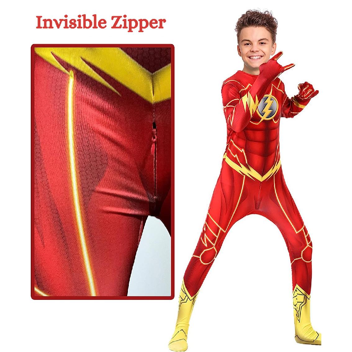 Costum Flash pentru copii, Set cu Masca, EvrikaUnity®, Supererou, Premium Lycra 3D®, 5 - 6 ani, 130 cm, Rosu/ Galben - costumecarnaval - serbare.ro