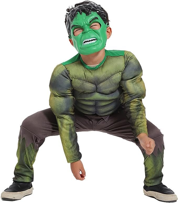 Costum Hulk cu Muschi pentru copii, Set cu Masca, Transforma - te in eroul tau preferet, EvrikaUnity®, Materiale Premium, 5 - 6 ani, 130cm, Verde - costumecarnaval - serbare.ro