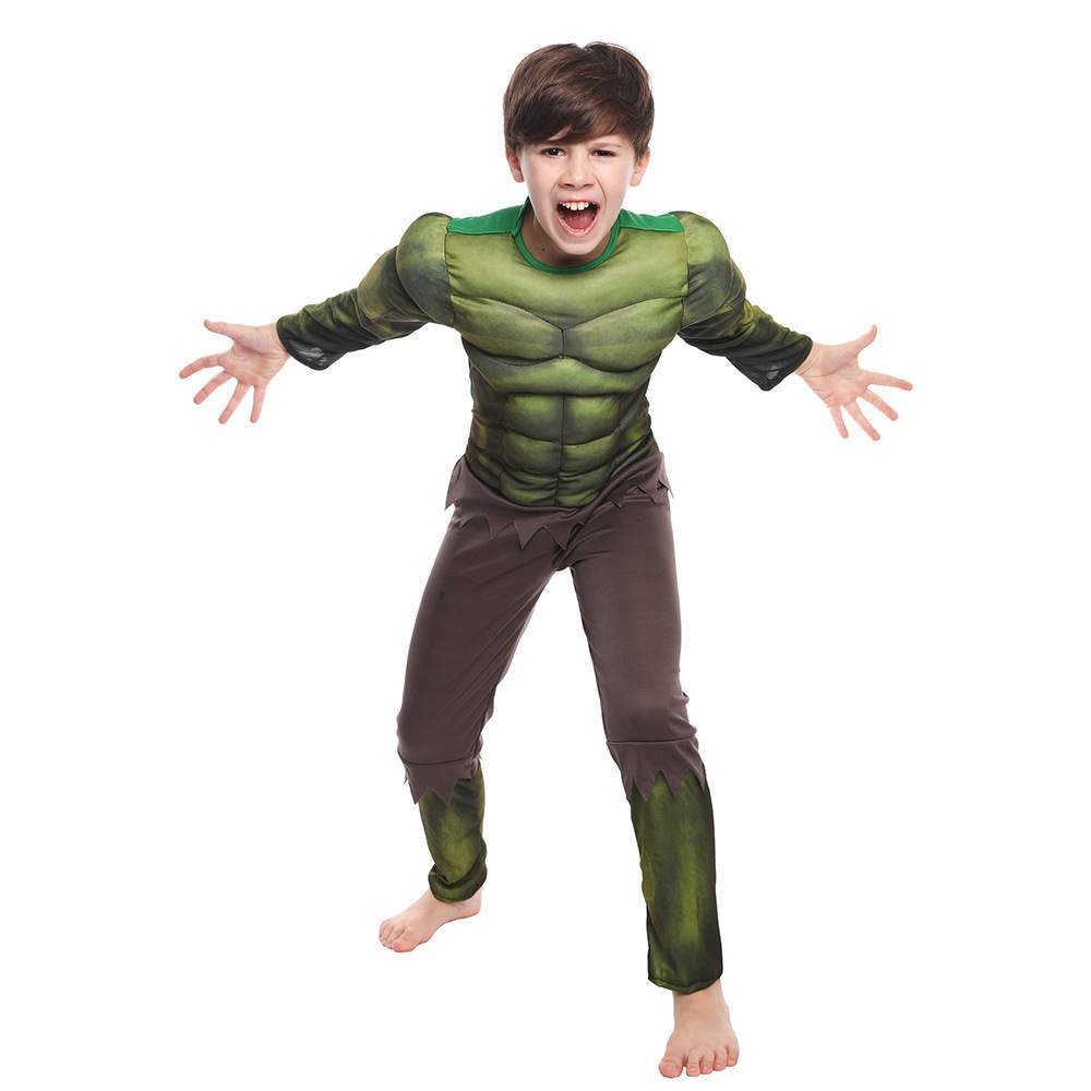 Costum Hulk cu Muschi pentru copii, Set cu Masca, Transforma - te in eroul tau preferet, EvrikaUnity®, Materiale Premium, 6 - 7 ani, 140cm, Verde - costumecarnaval - serbare.ro
