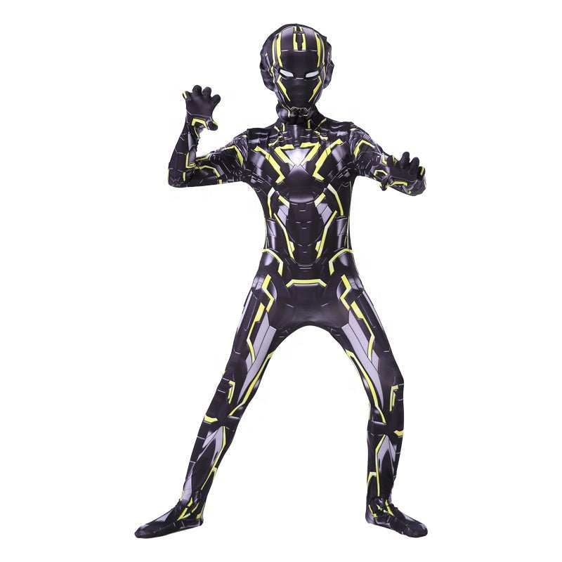 Costum Iron - man Ultra pentru Copii, Supererou, EvrikaUnity®, Premium Lycra 3D®, 6 - 7 ani, 140 cm, Negru/ Galben - costumecarnaval - serbare.ro