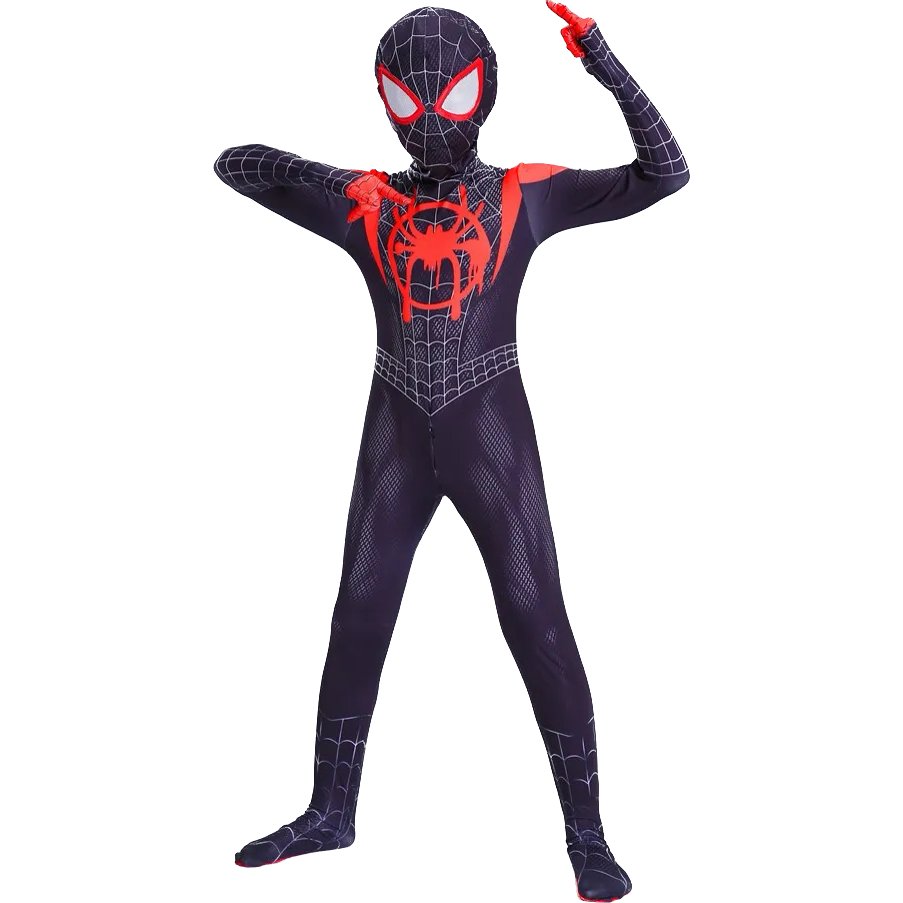 Costum Miles Morales pentru Copii, Spiderman Multiverse, EvrikaUnity®, Supererou, Premium Lycra 3D®, 5 - 6 ani, 130 cm, Negru/Rosu - costumecarnaval - serbare.ro