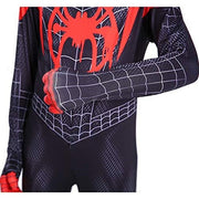 Costum Miles Morales pentru Copii, Spiderman Multiverse, EvrikaUnity®, Supererou, Premium Lycra 3D®, 5 - 6 ani, 130 cm, Negru/Rosu - costumecarnaval - serbare.ro
