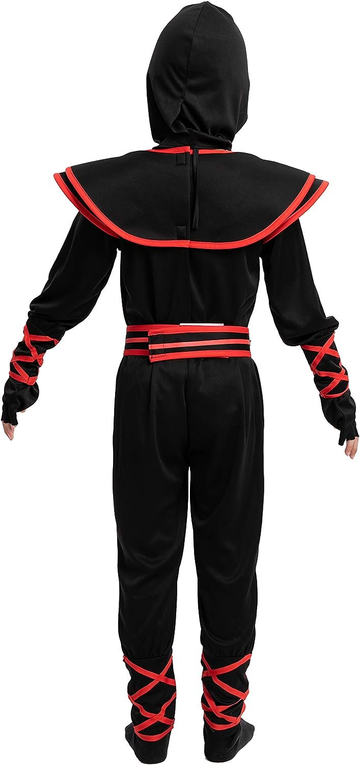 Costum Ninja pentru Copii, Set cu Accesorii, EvrikaUnity®, Tesatura Premium, 4 - 5 ani, 120cm, Negru/Rosu - costumecarnaval - serbare.ro