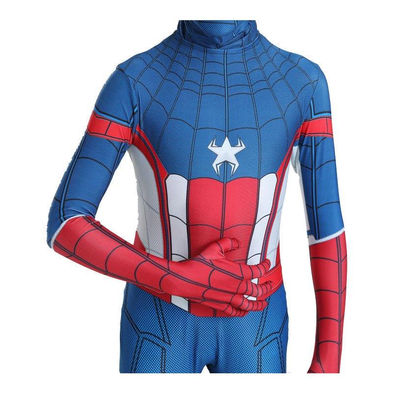 Costum pentru Copii, Spider - man devine Capitanul America, Set cu masca, Super - Erou, Lycra, 5 - 6 ani, 130, Albastru/ Rosu/ Alb - costumecarnaval - serbare.ro