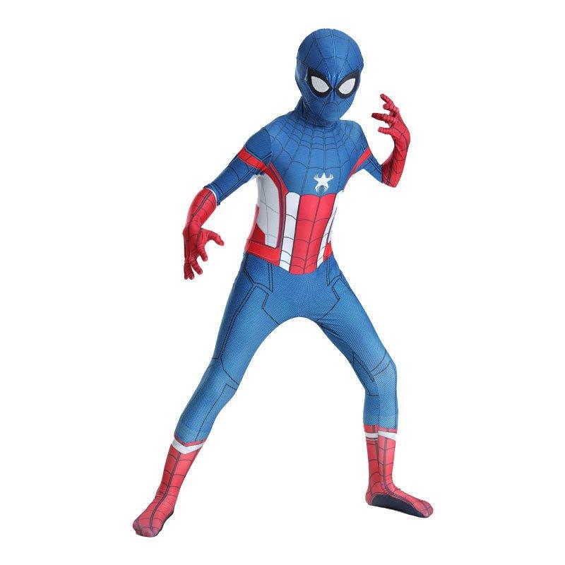 Costum pentru Copii, Spider - man devine Capitanul America, Set cu masca, Super - Erou, Lycra, 5 - 6 ani, 130, Albastru/ Rosu/ Alb - costumecarnaval - serbare.ro