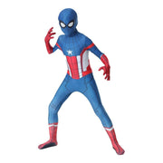 Costum pentru Copii, Spider - man devine Capitanul America, Set cu masca, Supererou, EvrikaUnity®, Premium Lycra 3D®, 7 - 8 ani, 150 cm, Albastru/ Rosu/ Alb - costumecarnaval - serbare.ro