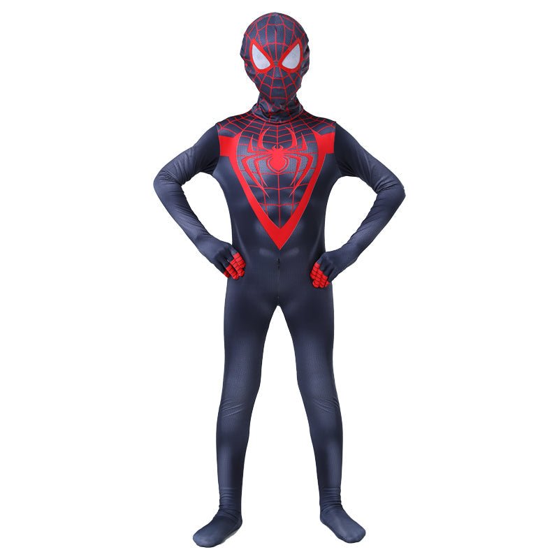 Costum Spider - man pentru Copii, Miles Morales, Multiverse, EvrikaUnity®, Premium Lycra 3D®, 4 - 5 ani, 120 cm, Negru/ Rosu - costumecarnaval - serbare.ro