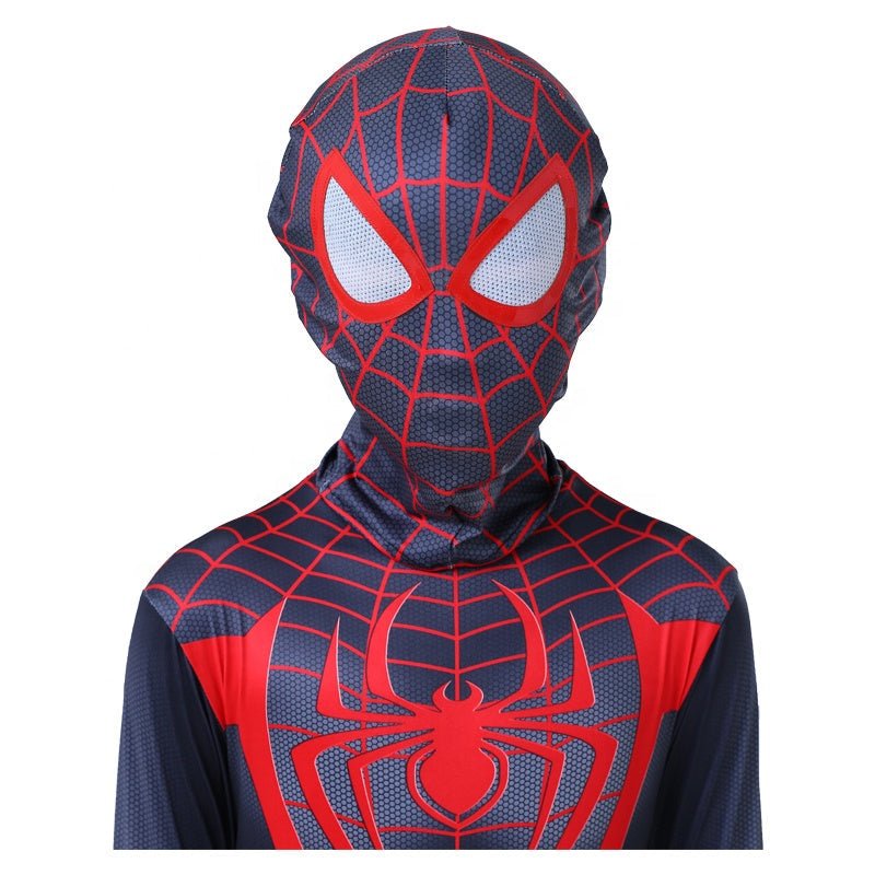 Costum Spider - man pentru Copii, Miles Morales, Multiverse, EvrikaUnity®, Premium Lycra 3D®, 4 - 5 ani, 120 cm, Negru/ Rosu - costumecarnaval - serbare.ro