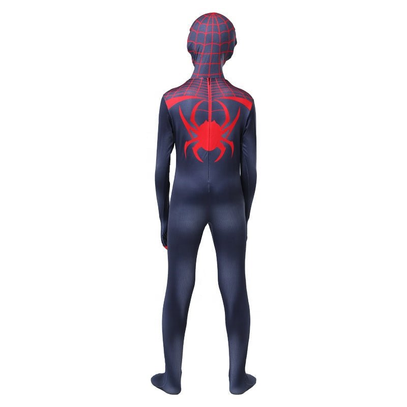 Costum Spider - man pentru Copii, Miles Morales, Multiverse, EvrikaUnity®, Premium Lycra 3D®, 4 - 5 ani, 120 cm, Negru/ Rosu - costumecarnaval - serbare.ro