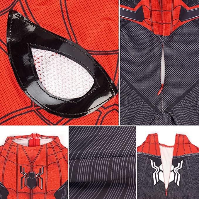 Costum Spiderman Copii, Marvel, Avengers, Lycra, 7 - 8 ani, 125 - 135, Rosu/ Negru - costumecarnaval - serbare.ro