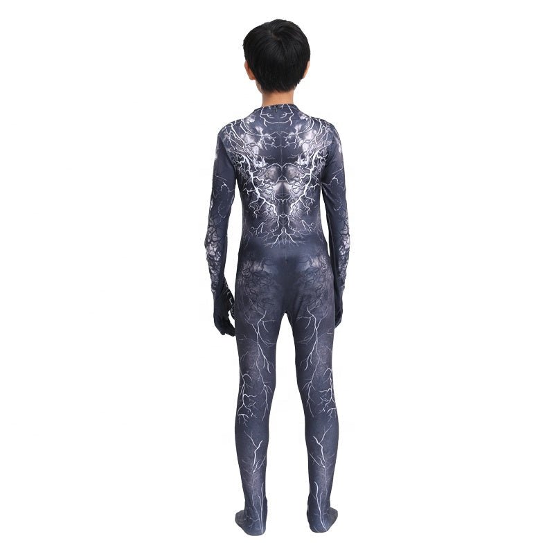 Costum Venom cu multe Fulgere pentru Copii, Set cu masca, Supererou, EvrikaUnity®, Premium Lycra 3D®, 3 - 4 ani, 110cm, Negru - costumecarnaval - serbare.ro