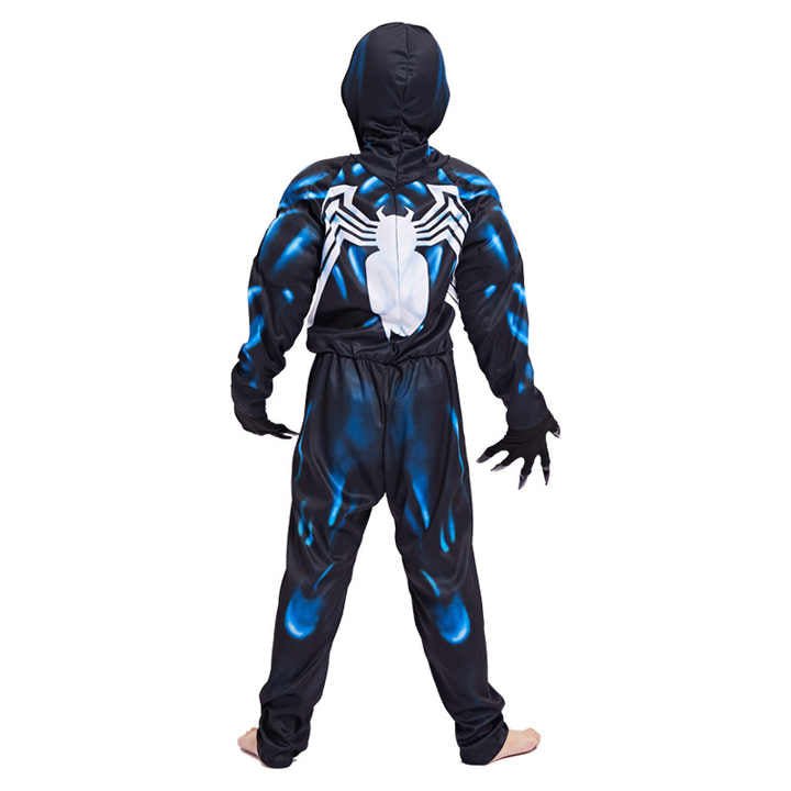 Costum Venom cu Muschi pentru Copii, Set cu masca si manusi, Supererou, EvrikaUnity®, Premium Lycra 3D®, 6 - 7 ani, 140cm, Albastru - costumecarnaval - serbare.ro