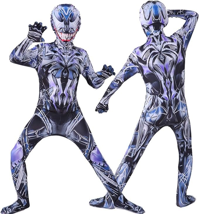 Costum Venom Extraterestru pentru Copii, Cu masca, Antierou, EvrikaUnity®, Premium Lycra 3D®, 7 - 8 ani, 150cm, Multicolor - costumecarnaval - serbare.ro