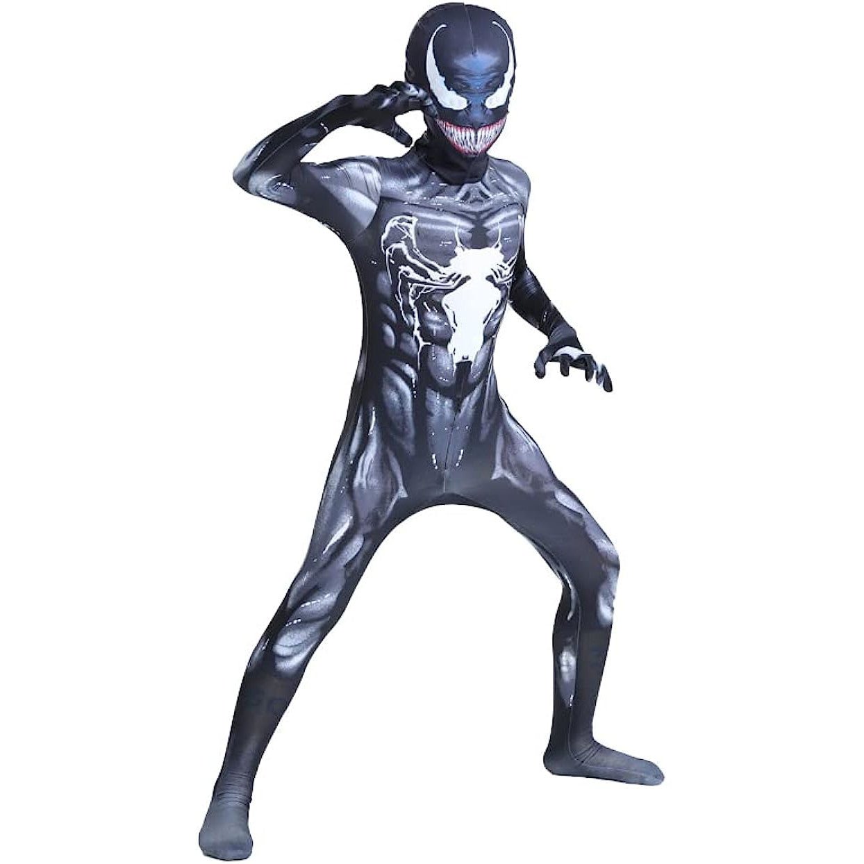 Costum Venom pentru Copii, Supererou, EvrikaUnity®, Premium Lycra 3D®, 5 - 6 ani, 130cm, Gri - costumecarnaval - serbare.ro