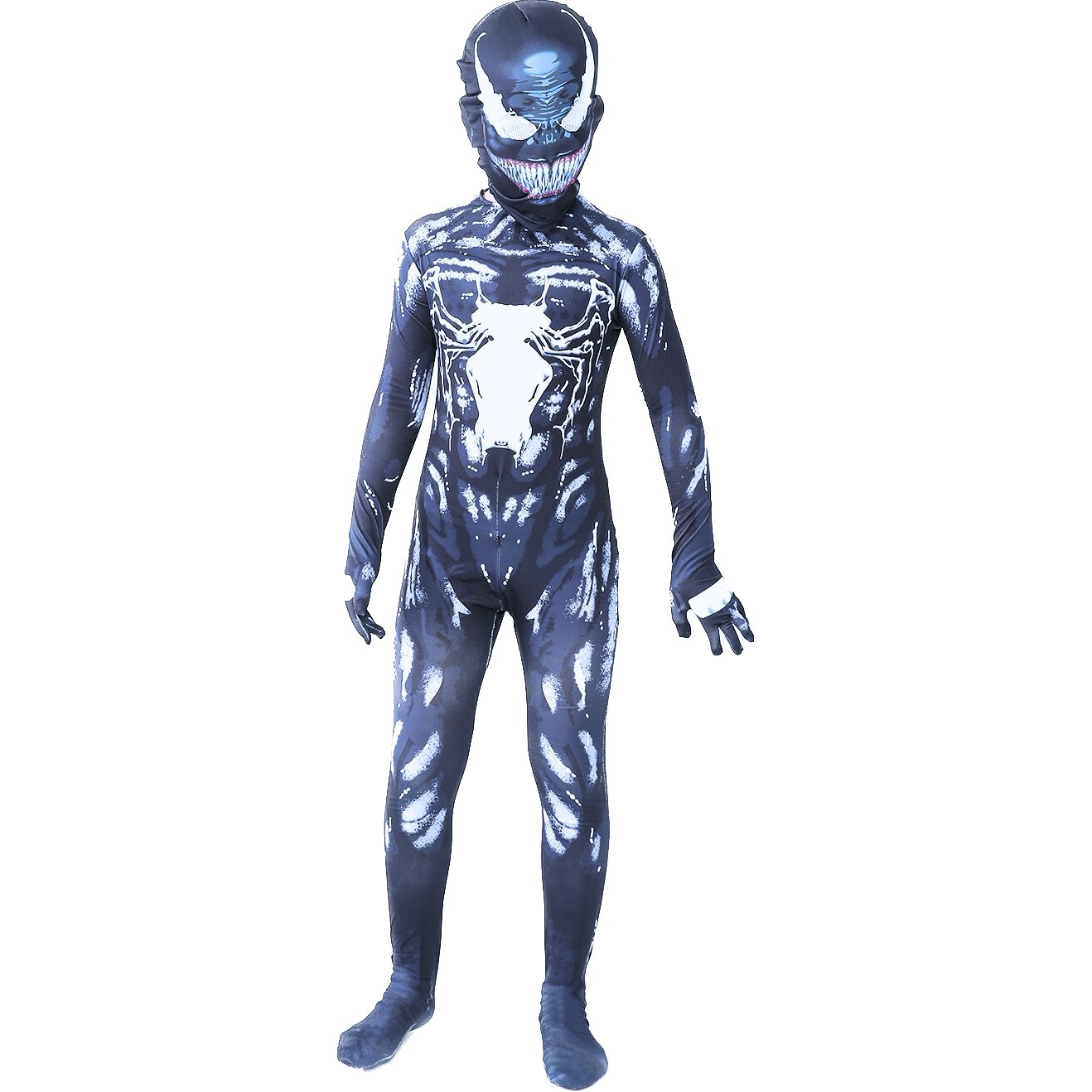 Costum Venom pentru Copii, Supererou, EvrikaUnity®, Premium Lycra 3D®, 7 - 8 ani, 150cm, Gri - costumecarnaval - serbare.ro
