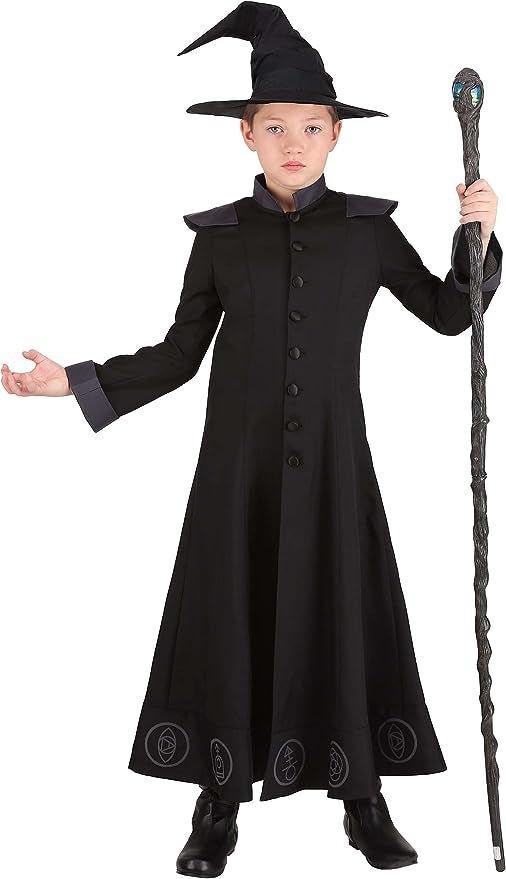 Costum Vrajitor / Wizard pentru Copii, set cu palarie, Tesatura Fina, 130, 5 - 6 ani, Negru - costumecarnaval - serbare.ro