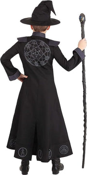 Costum Vrajitor / Wizard pentru Copii, set cu palarie, Tesatura Fina, 150, 7 - 8 ani, Negru - costumecarnaval - serbare.ro