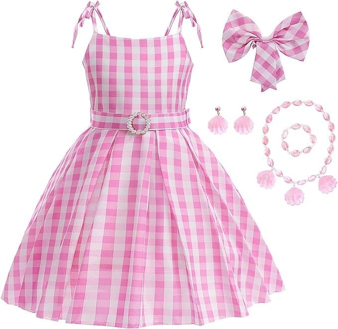 Rochie Barbie pentru Copii, Set cu Accesorii, EvrikaUnity®, Tesatura Premium, 4 - 5 ani, 120cm, Roz - costumecarnaval - serbare.ro