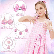 Rochie Barbie pentru Copii, Set cu Accesorii, EvrikaUnity®, Tesatura Premium, 5 - 6 ani, 130cm, Roz - costumecarnaval - serbare.ro