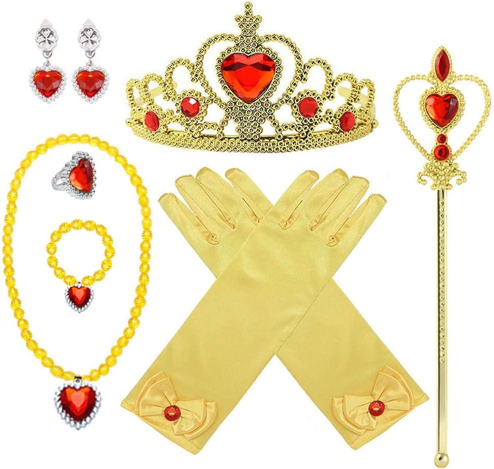 Rochie Belle pentru Copii, Set cu coronita si accesorii, Frumoasa si Bestia, Tesatura fina, 3 - 4 ani, 110, Galben - costumecarnaval - serbare.ro