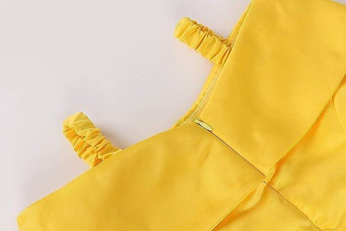 Rochie Belle pentru Copii, Set cu coronita si accesorii, Frumoasa si Bestia, Tesatura fina, 4 - 5 ani, 120, Galben - costumecarnaval - serbare.ro