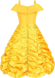 Rochie Belle pentru Copii, Set cu coronita si accesorii, Frumoasa si Bestia, Tesatura fina, 4 - 5 ani, 120, Galben - costumecarnaval - serbare.ro