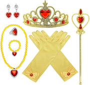 Rochie Belle pentru Copii, Set cu coronita si accesorii, Frumoasa si Bestia, Tesatura fina, 4 - 5 ani, 120, Galben - costumecarnaval - serbare.ro