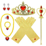 Rochie Belle pentru Copii, Set cu coronita si accesorii, Frumoasa si Bestia, Tesatura fina, 6 - 7 ani, 140, Galben - costumecarnaval - serbare.ro