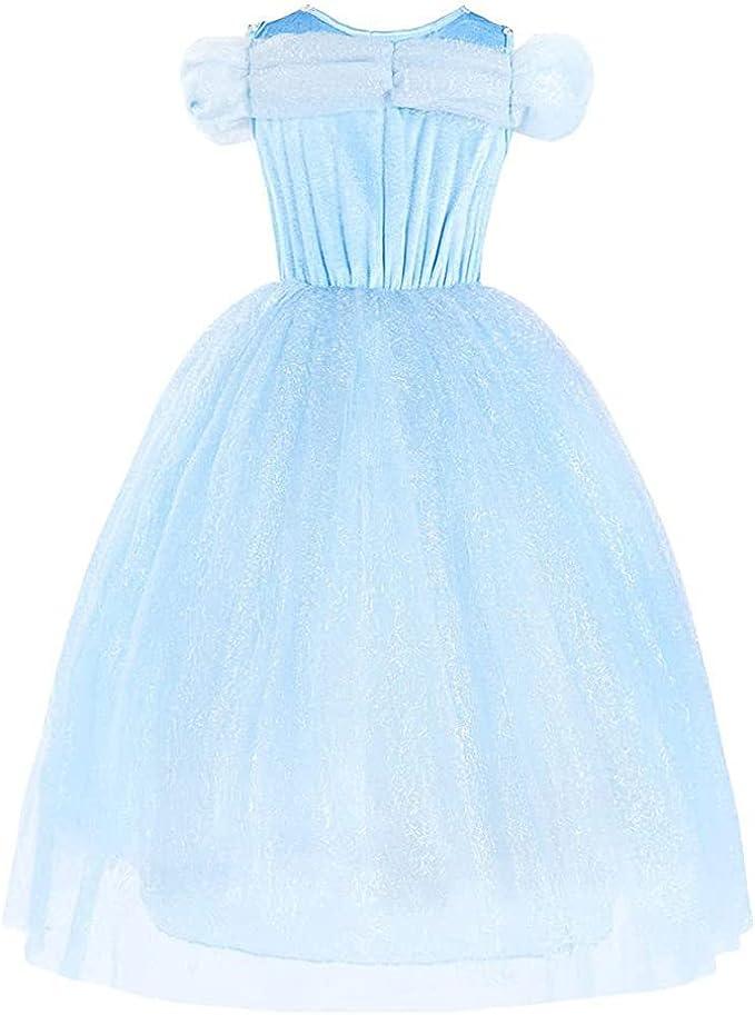 Rochie Cenusareasa cu Fluturasi pentru Copii, Set cu coronita si accesorii, Tesatura fina, 3 - 4 ani, 110, Albastru - costumecarnaval - serbare.ro