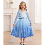 Rochie Elsa Frozen 2 pentru copii, EvrikaUnity®, Regina Ghetii, Tesatura Premium, 3 - 4 ani, 110 cm, Albastru Imperial - costumecarnaval - serbare.ro