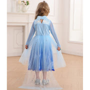 Rochie Elsa Frozen 2 pentru copii, EvrikaUnity®, Regina Ghetii, Tesatura Premium, 5 - 6 ani, 130 cm, Albastru Imperial - costumecarnaval - serbare.ro