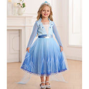 Rochie Elsa Frozen 2 pentru copii, EvrikaUnity®, Regina Ghetii, Tesatura Premium, 5 - 6 ani, 130 cm, Albastru Imperial - costumecarnaval - serbare.ro