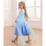 Rochie Elsa Frozen 2 pentru copii, EvrikaUnity®, Regina Ghetii, Tesatura Premium, 5 - 6 ani, 130 cm, Albastru Imperial - costumecarnaval - serbare.ro
