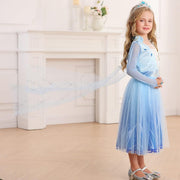 Rochie Elsa Frozen 2 pentru copii, EvrikaUnity®, Regina Ghetii, Tesatura Premium, 5 - 6 ani, 130 cm, Albastru Imperial - costumecarnaval - serbare.ro