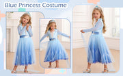 Rochie Elsa Frozen 2 pentru copii, EvrikaUnity®, Regina Ghetii, Tesatura Premium, 5 - 6 ani, 130 cm, Albastru Imperial - costumecarnaval - serbare.ro