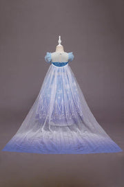 Rochie Elsa Frozen 2 pentru Copii, Regina Ghetii, EvrikaUnity®, Tesatura Premium, 3 - 4 ani, 110 cm, Albastru/ Mov/ Alb - costumecarnaval - serbare.ro