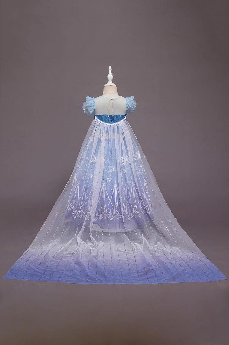 Rochie Elsa Frozen 2 pentru Copii, Regina Ghetii, EvrikaUnity®, Tesatura Premium, 3 - 4 ani, 110 cm, Albastru/ Mov/ Alb - costumecarnaval - serbare.ro