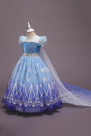 Rochie Elsa Frozen 2 pentru Copii, Regina Ghetii, EvrikaUnity®, Tesatura Premium, 3 - 4 ani, 110 cm, Albastru/ Mov/ Alb - costumecarnaval - serbare.ro