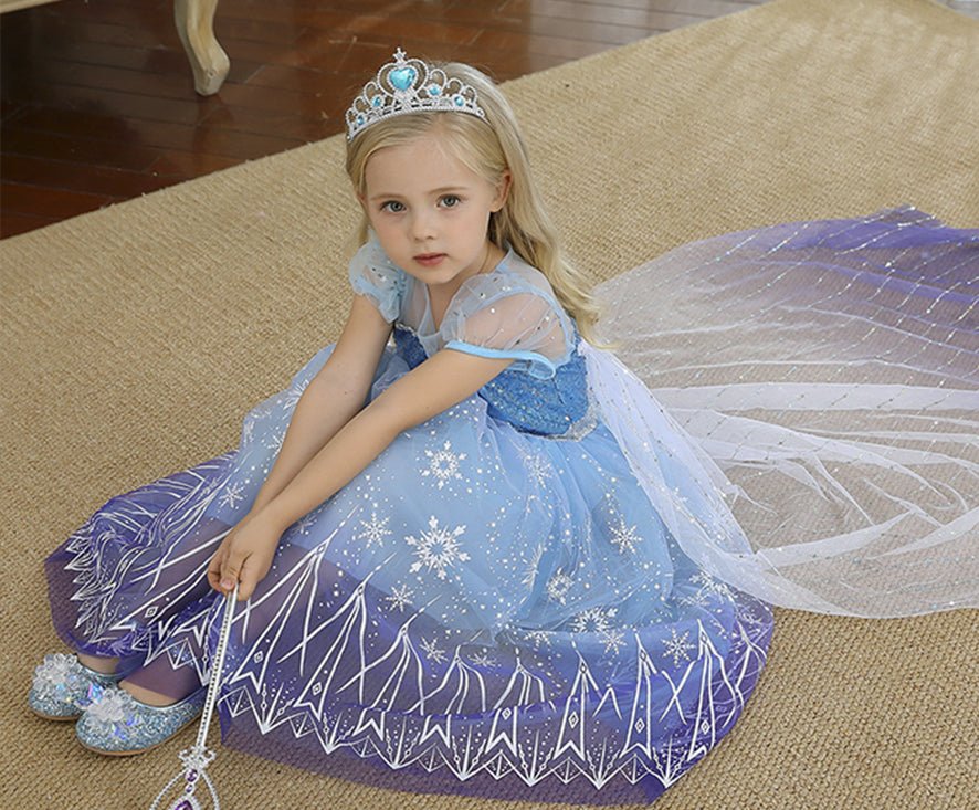 Rochie Elsa Frozen 2 pentru Fete, Set cu Peruca, Bijuterii si Accesorii, EvrikaUnity®, Regina Ghetii, Tesatura Premium, 4 - 5 ani, 120 cm, Mov - costumecarnaval - serbare.ro