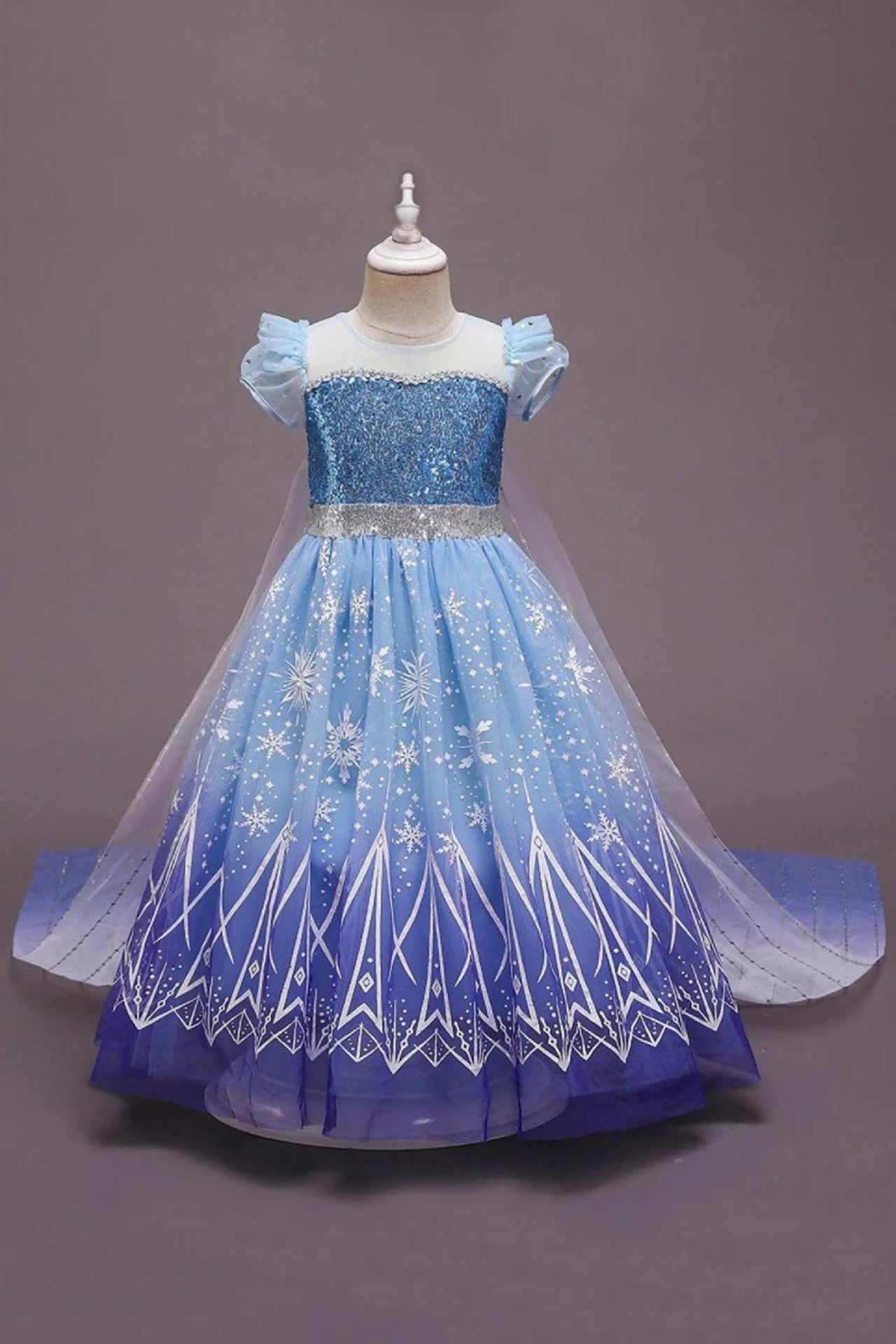 Rochie Elsa Frozen 2 pentru Fete, Set cu Peruca, Bijuterii si Accesorii, EvrikaUnity®, Regina Ghetii, Tesatura Premium, 4 - 5 ani, 120 cm, Mov - costumecarnaval - serbare.ro