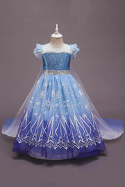 Rochie Elsa Frozen 2 pentru Fete, Set cu Peruca, Bijuterii si Accesorii, EvrikaUnity®, Regina Ghetii, Tesatura Premium, 6 - 7 ani, 140 cm, Mov - costumecarnaval - serbare.ro